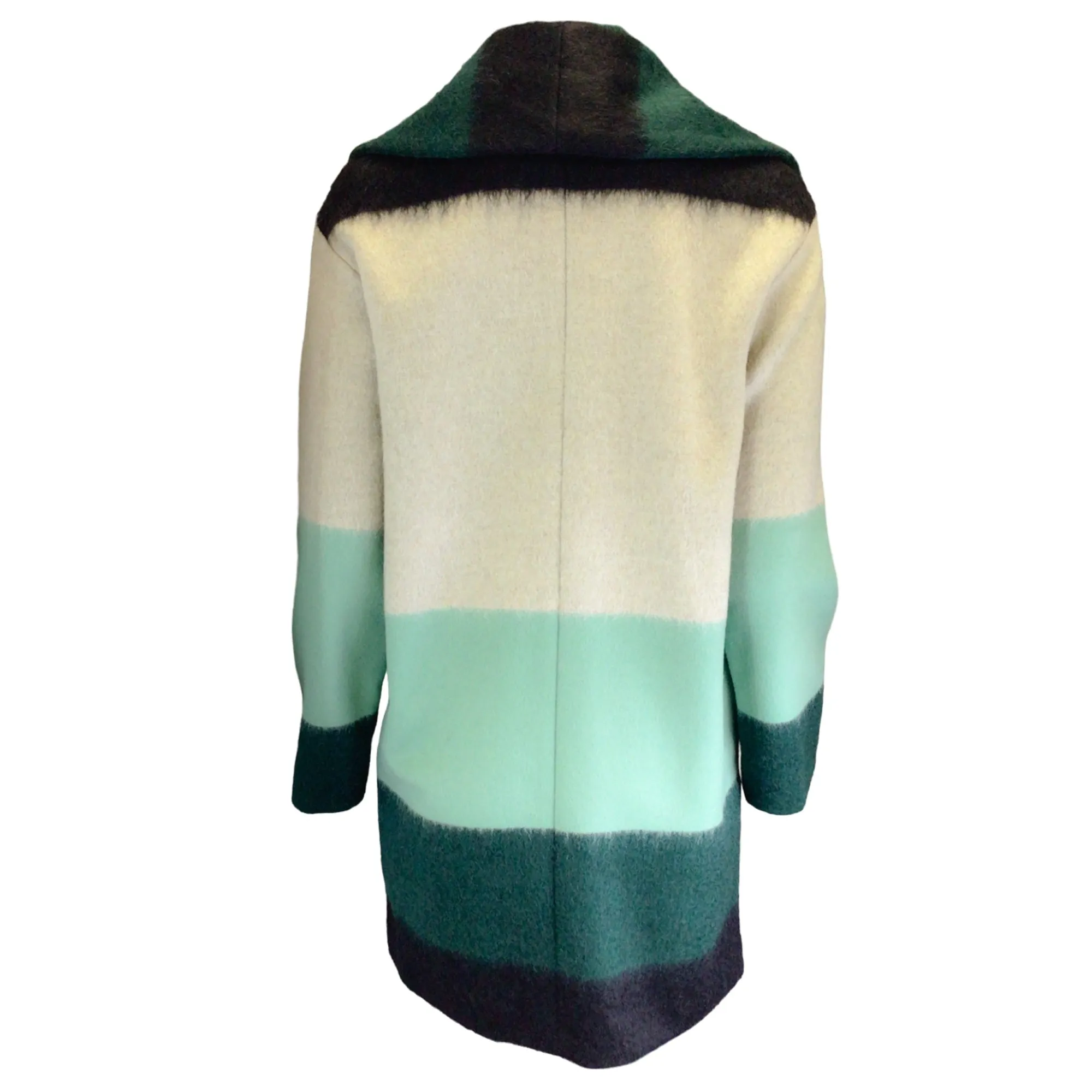 Akris Punto Green / Beige / Black Striped Mohair Coat