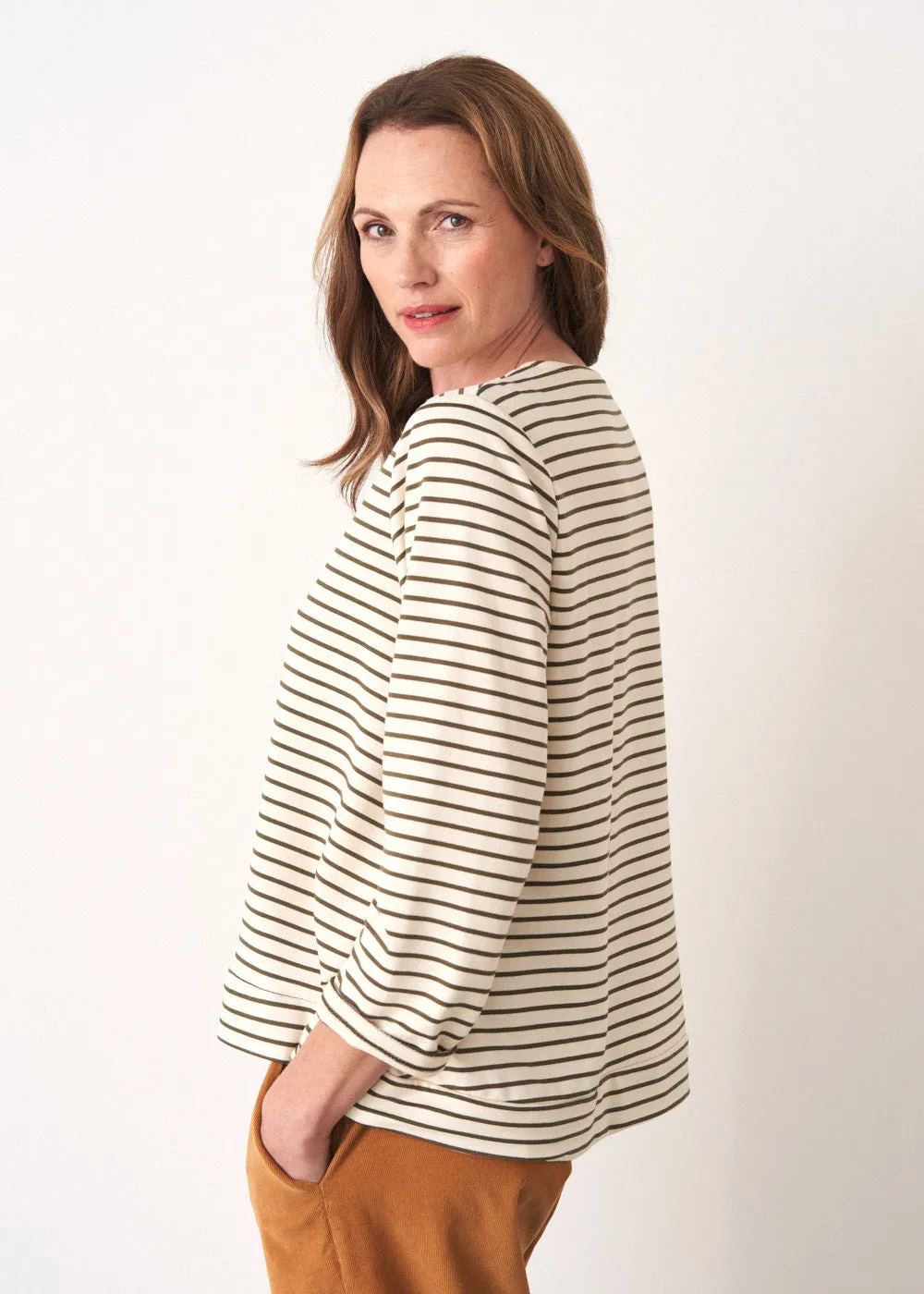 BIDDY STRIPE SWEATSHIRT TOP - KHAKI