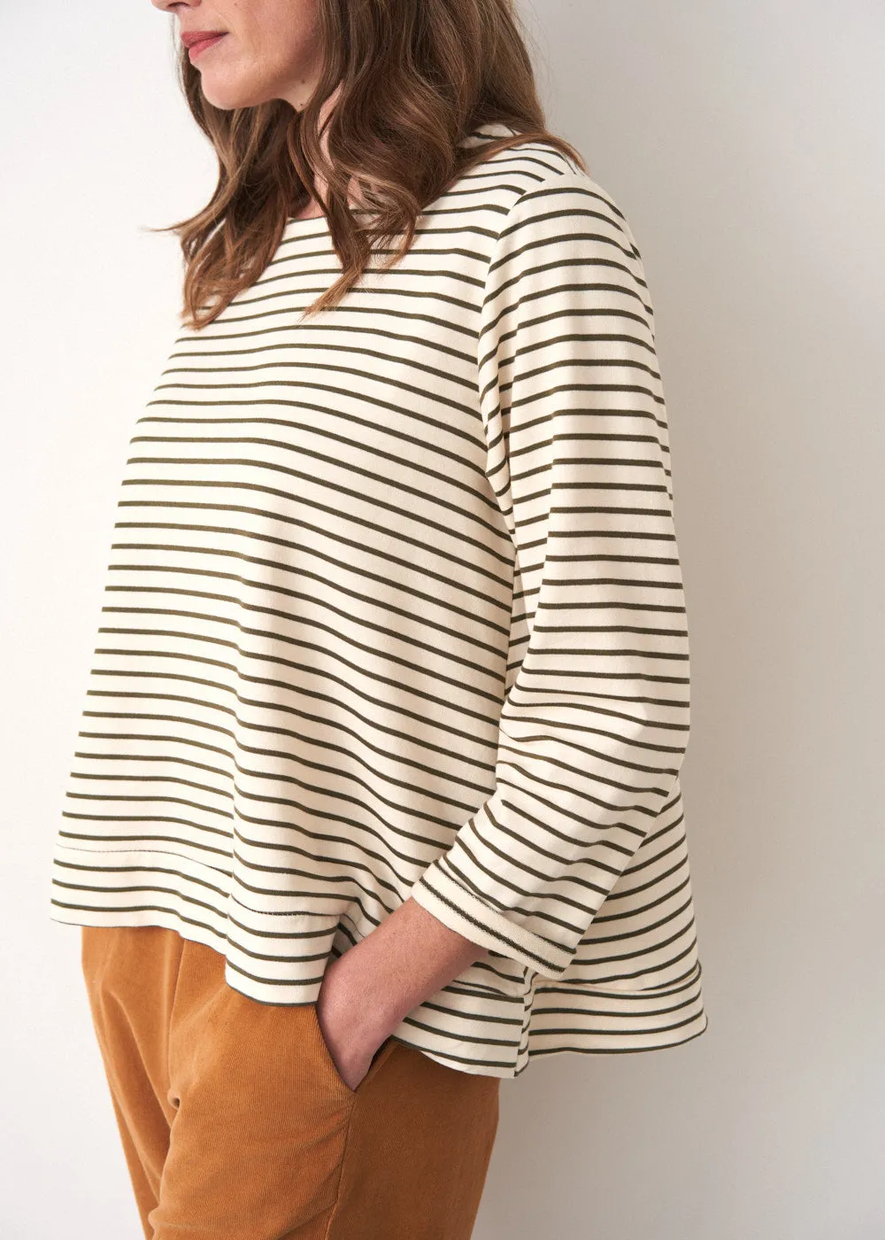 BIDDY STRIPE SWEATSHIRT TOP - KHAKI