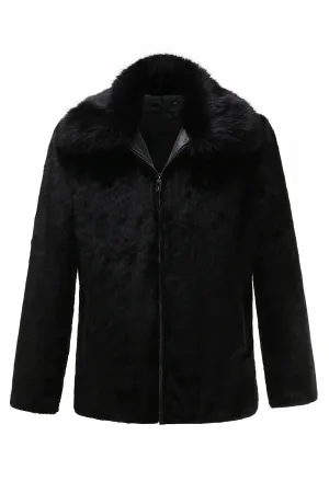 Black Men's Faux Fur Long Sleeves Winter Outerwear