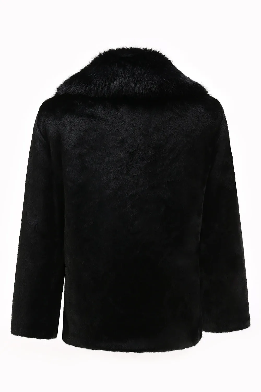 Black Men's Faux Fur Long Sleeves Winter Outerwear