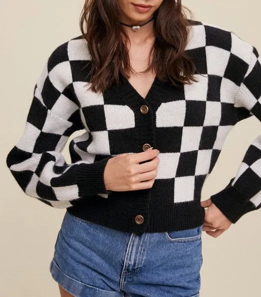 Bold Gingham Cropped Cardigan