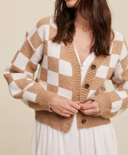 Bold Gingham Cropped Cardigan