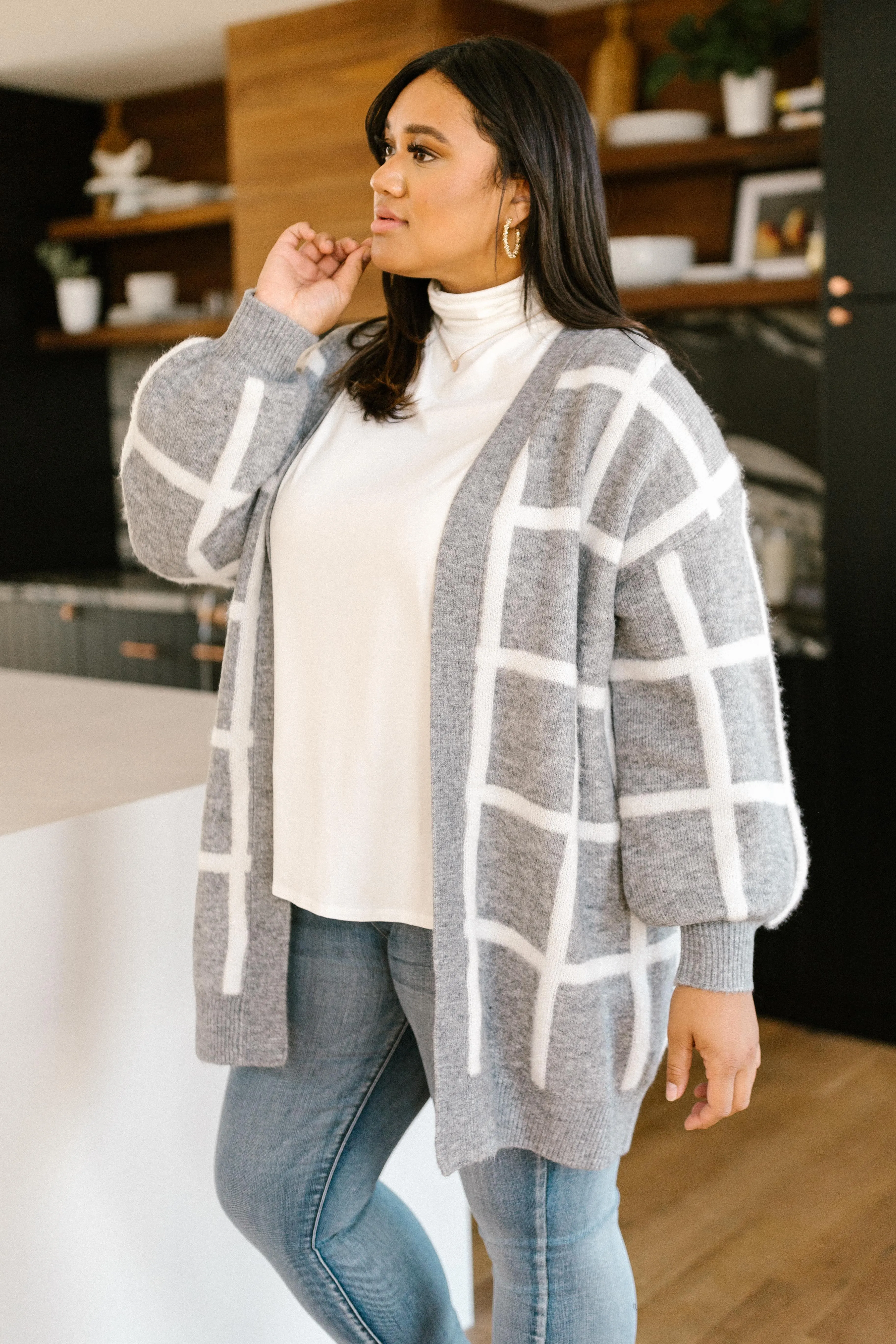 Bold Lines Cardigan in Heather Grey