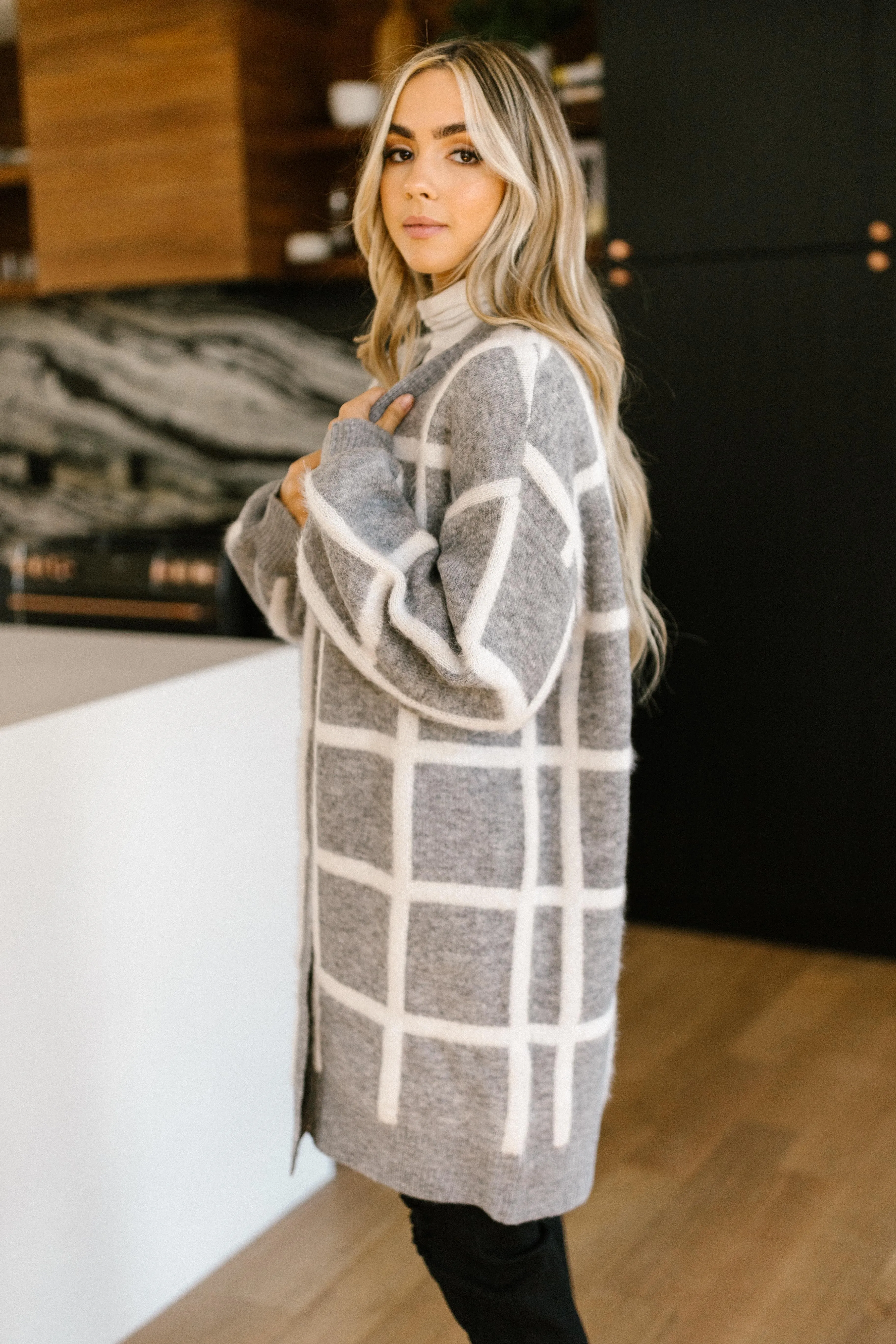 Bold Lines Cardigan in Heather Grey