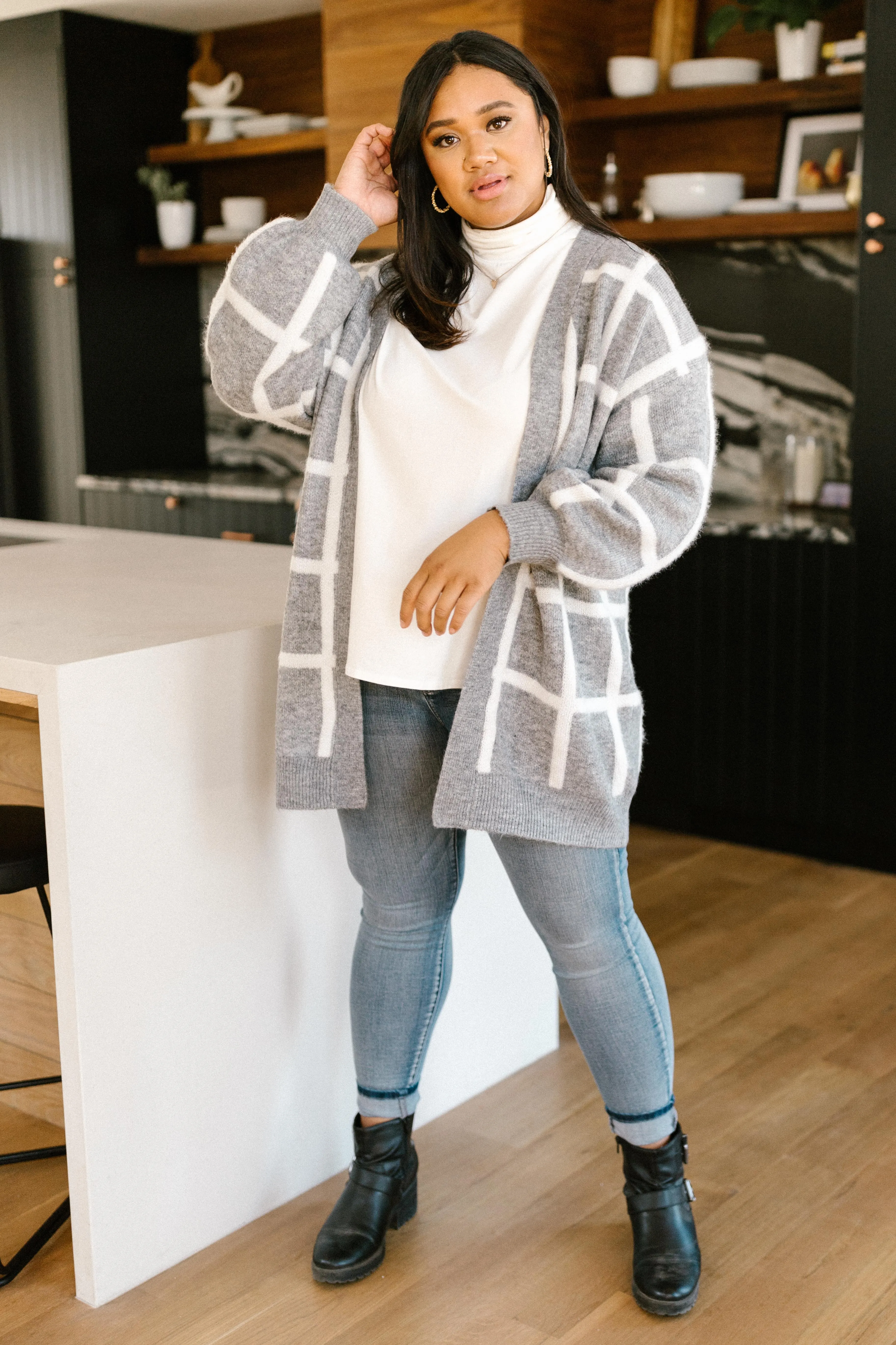 Bold Lines Cardigan in Heather Grey