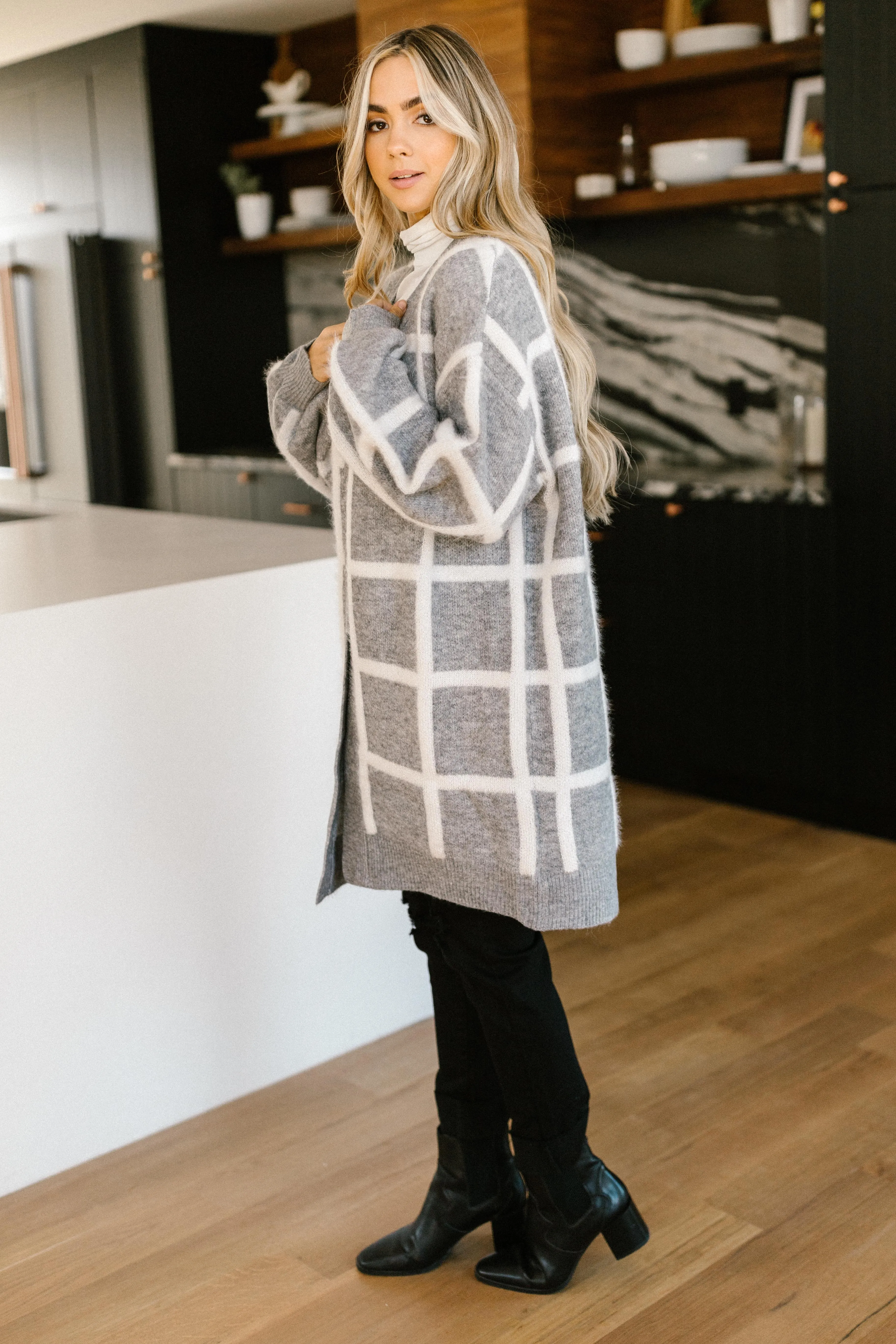 Bold Lines Cardigan in Heather Grey