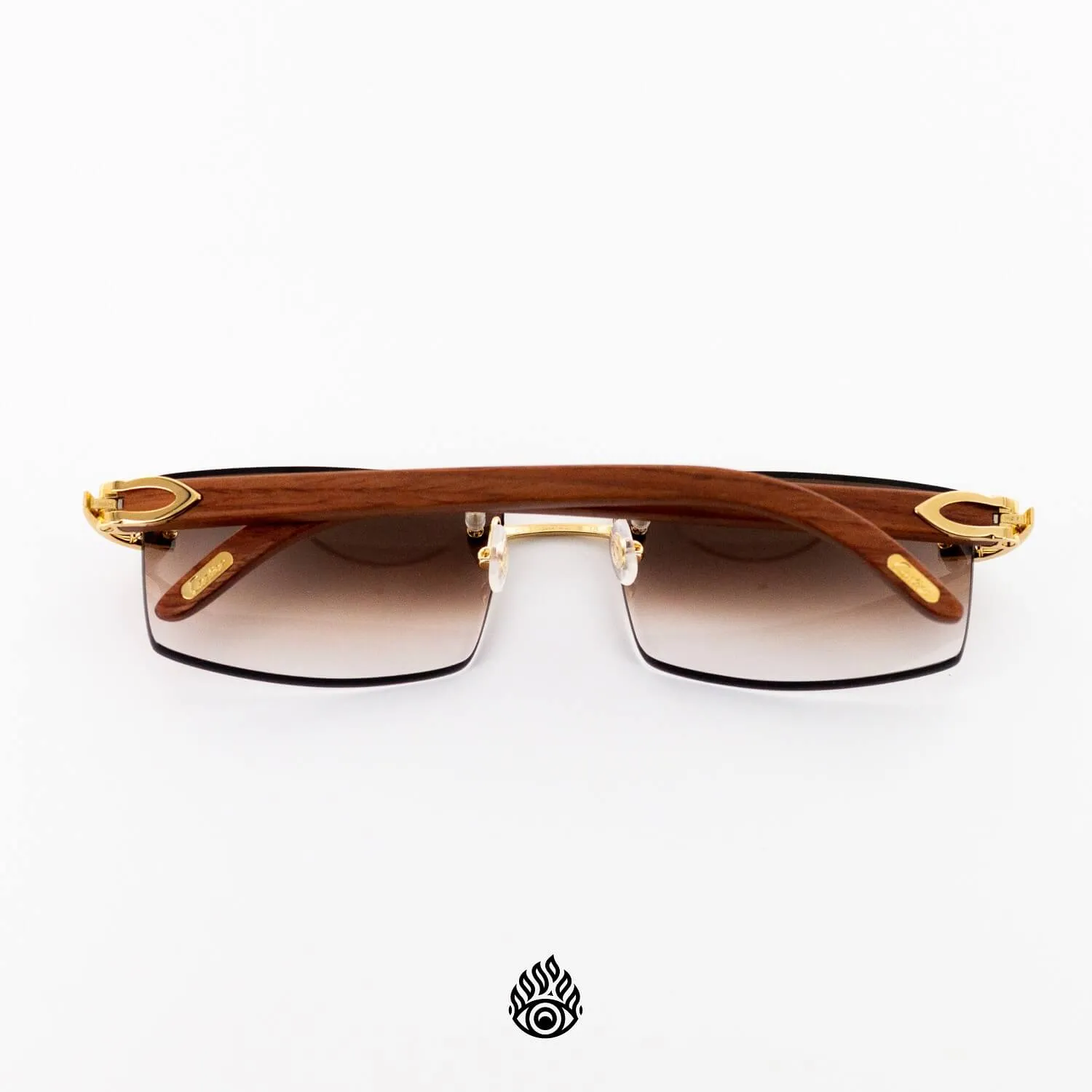 Cartier Light Wood Glasses with Gold C Decor and Brown Lens