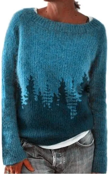 Casual Crew Neck Long Sleeve Knit Sweater Top