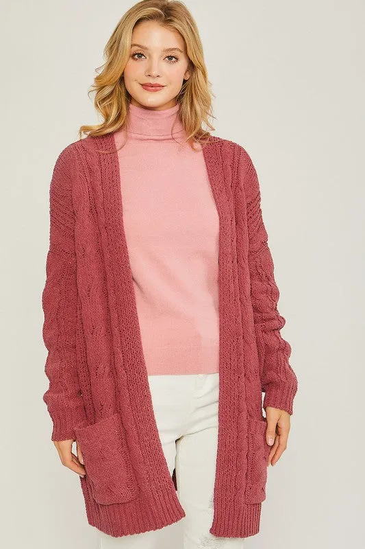 Chenille Cable Knit Oversized Open Front Cardigan