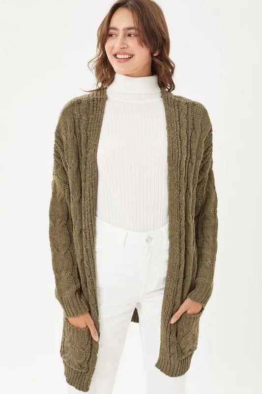 Chenille Cable Knit Oversized Open Front Cardigan