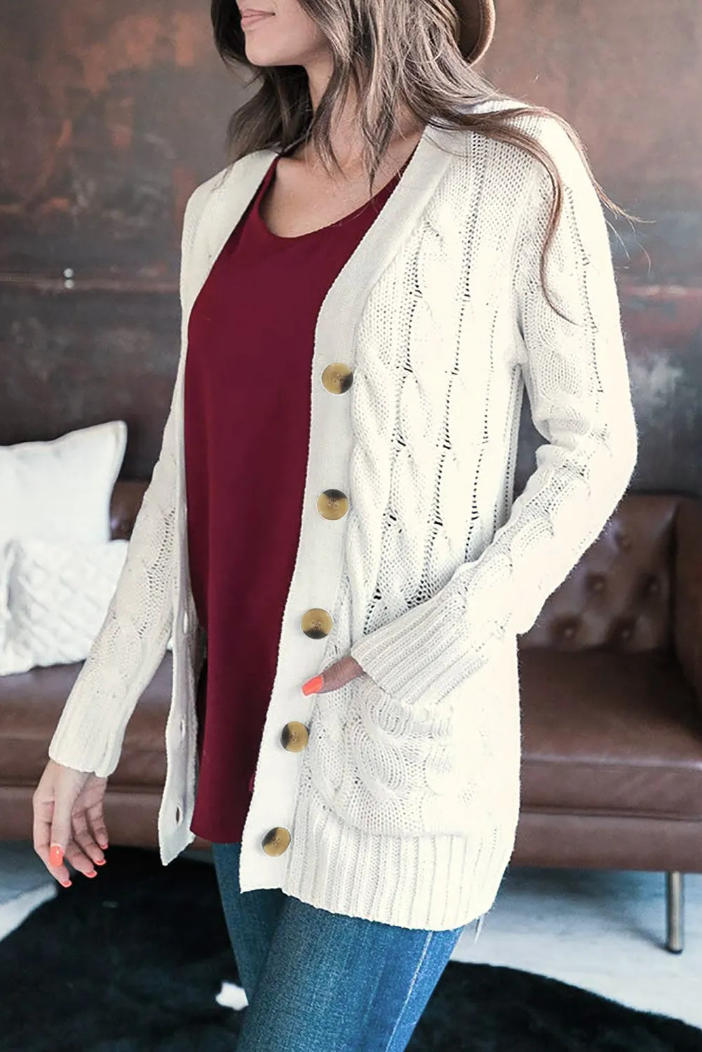 Colorblock Button Pocket Knit Cardigan