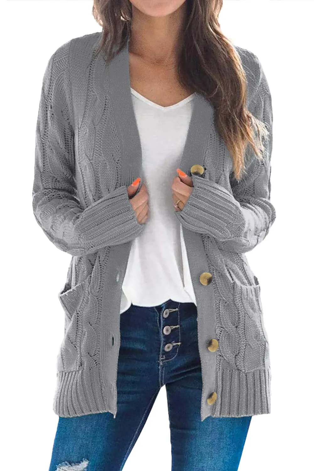 Colorblock Button Pocket Knit Cardigan