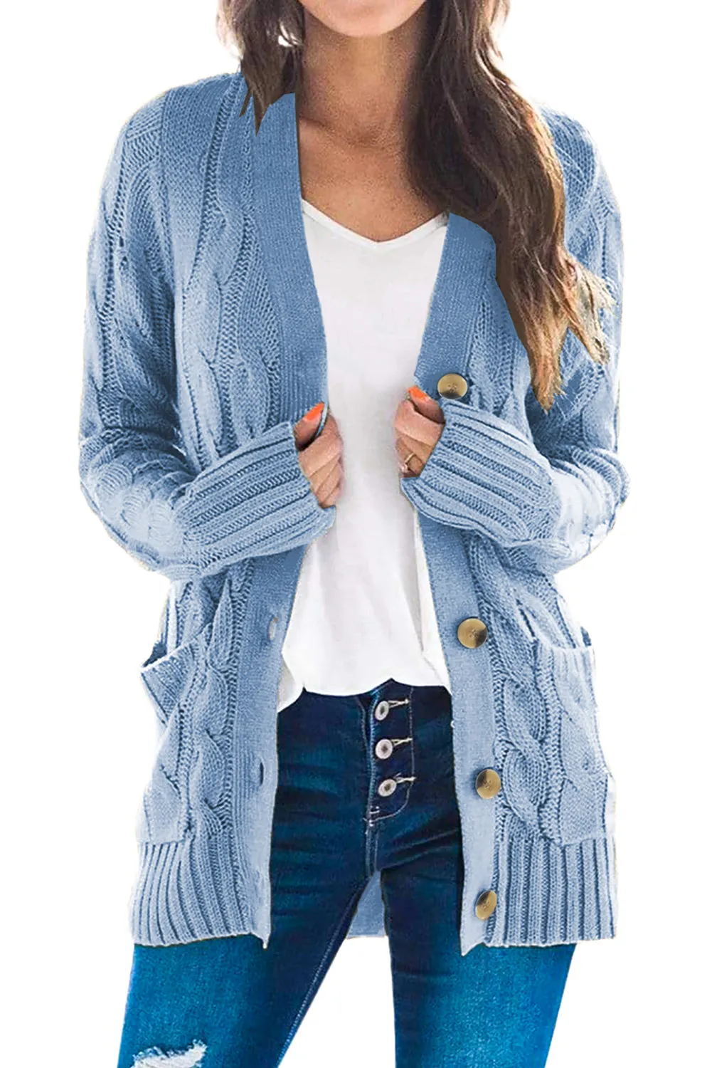 Colorblock Button Pocket Knit Cardigan