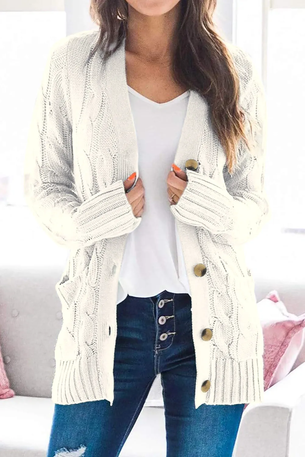 Colorblock Button Pocket Knit Cardigan