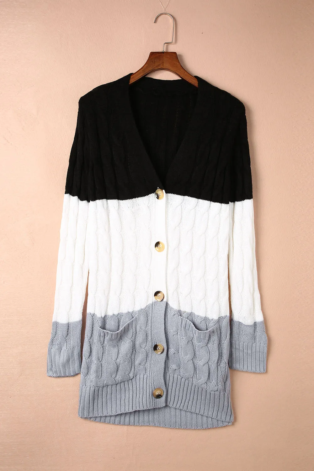 Colorblock Button Pocket Knit Cardigan