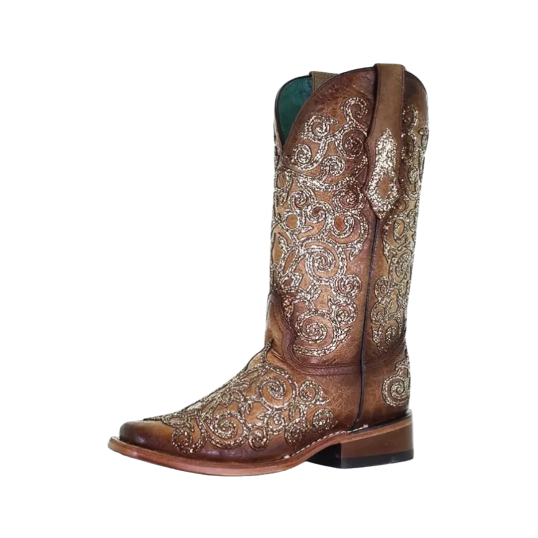 Corral Women's Saddle Overlay & Embroidery Square Toe Boots