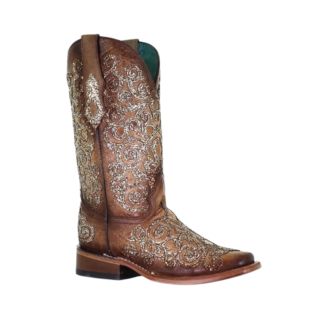 Corral Women's Saddle Overlay & Embroidery Square Toe Boots