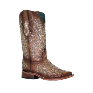 Corral Women's Saddle Overlay & Embroidery Square Toe Boots