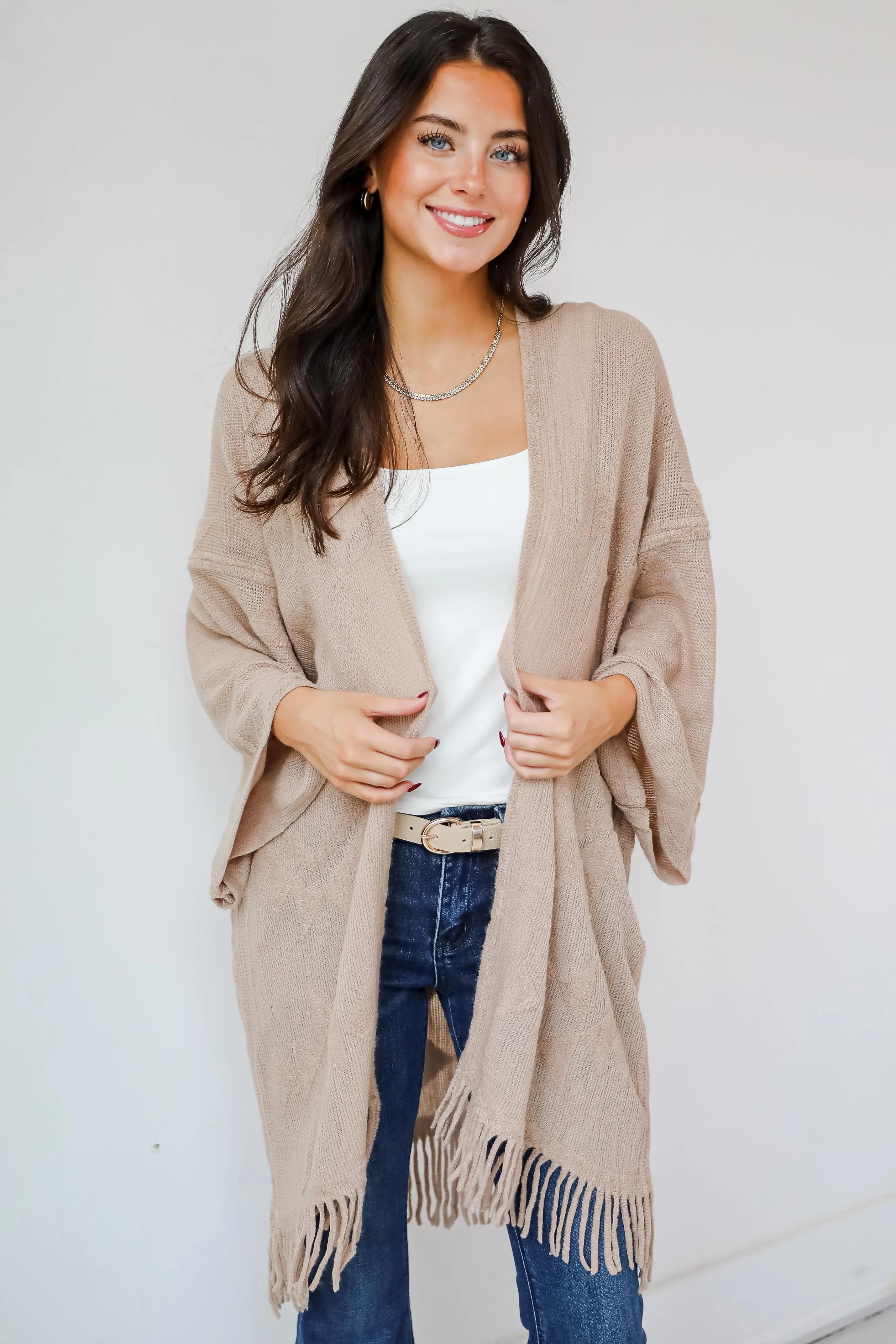 Cozy Inclination Beige Fringe Shawl - DOORBUSTER