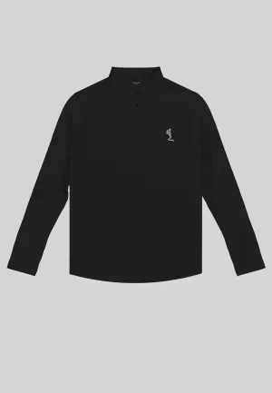 CURVED HEM LS BLACK POLO