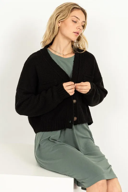 Cute Mood Crop Shoulder Cropped Cardigan Sweater