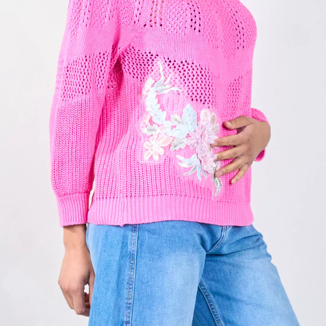 Embroidered knit pullover sweater wholesale