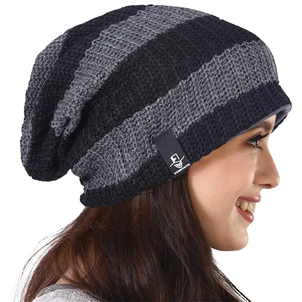 FORBUSITE Women Knit Striped Beanie Baggy Hats B09