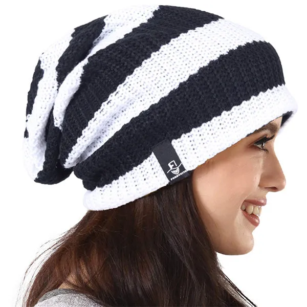 FORBUSITE Women Knit Striped Beanie Baggy Hats B09