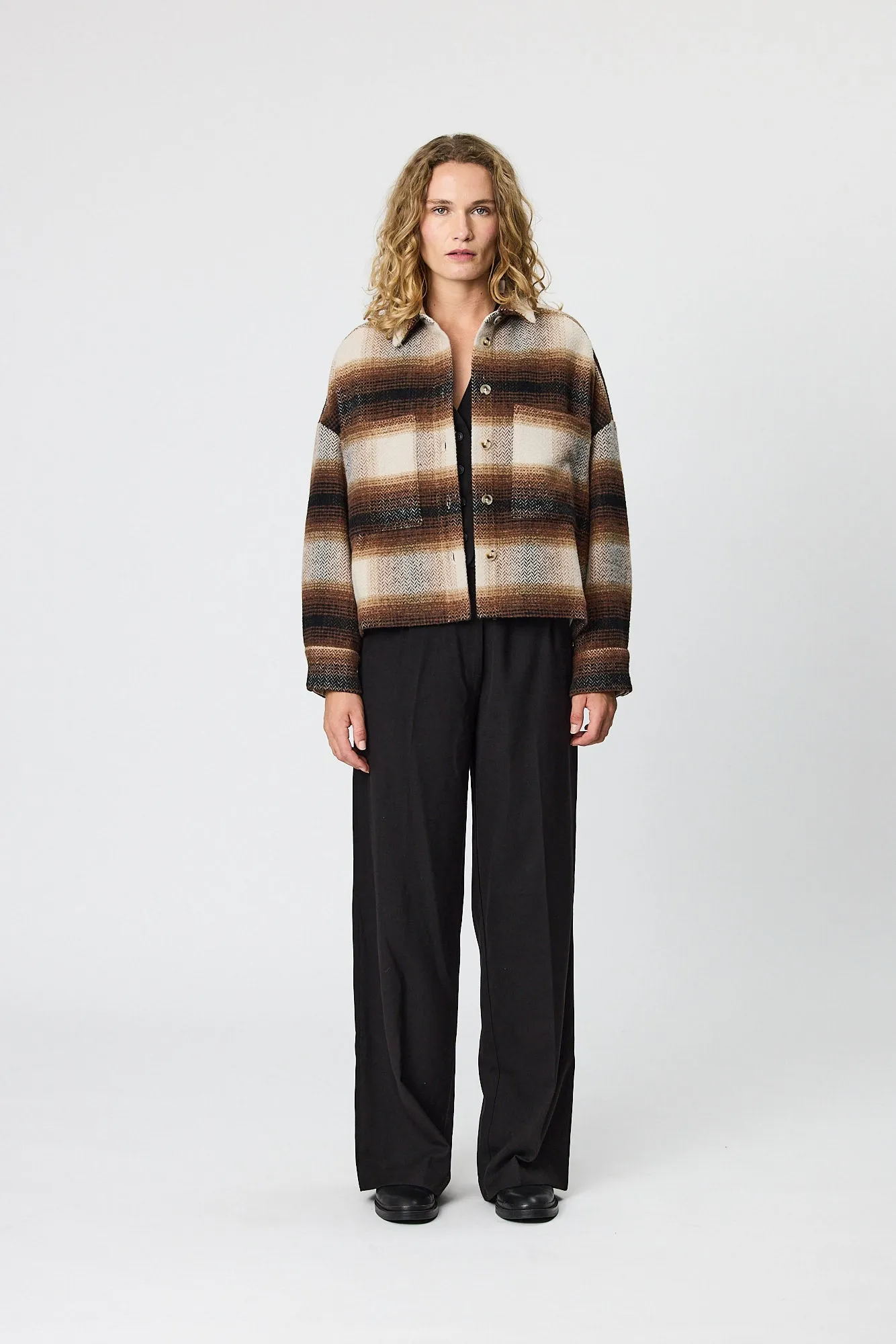 FRANKIE CROP JACKET - CHOCOLATE CHECK