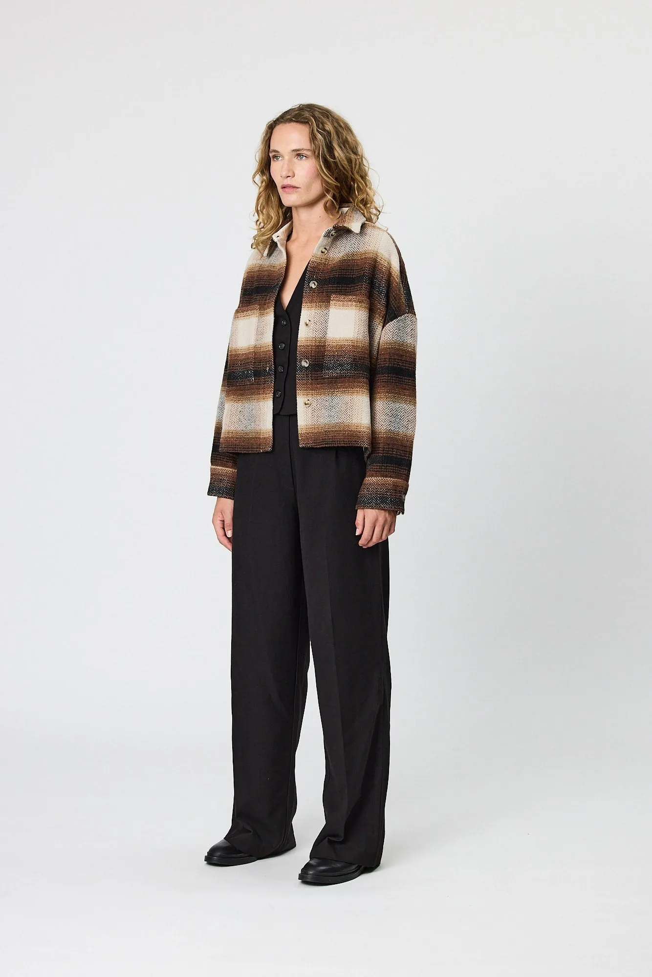 FRANKIE CROP JACKET - CHOCOLATE CHECK