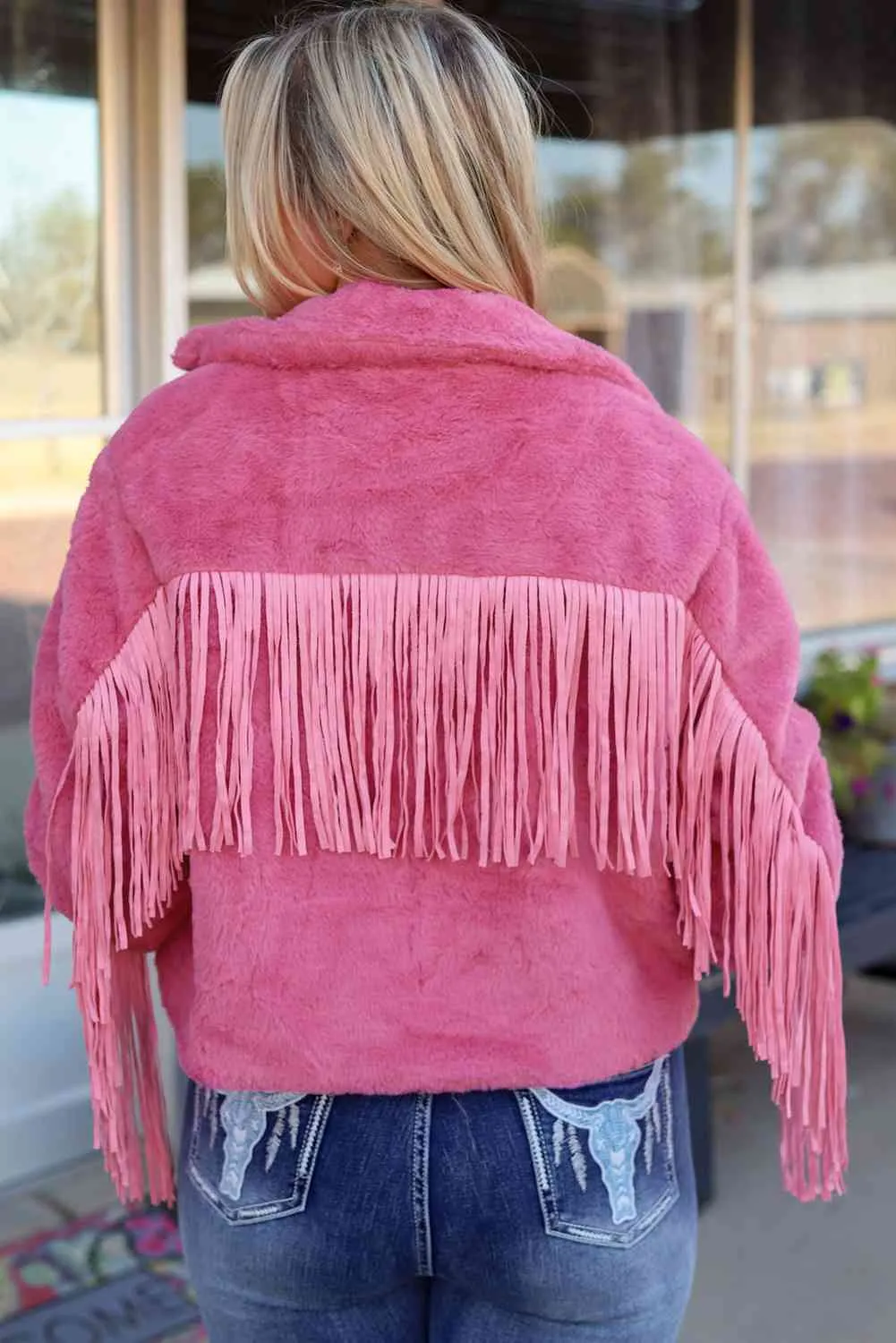 Fringe Detail Zip-Up Jacket