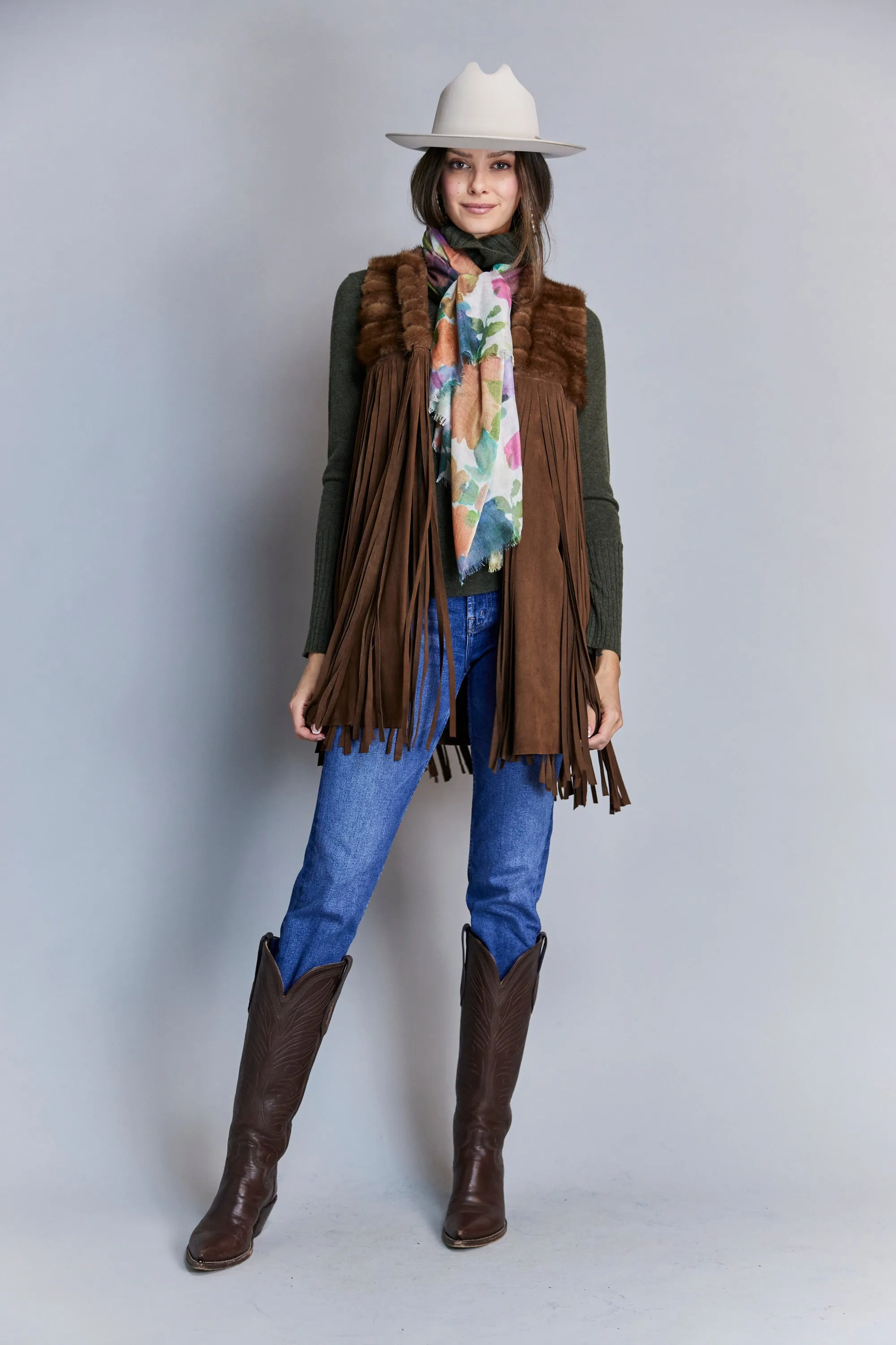 Fur & Suede Fringe Goldie Vest