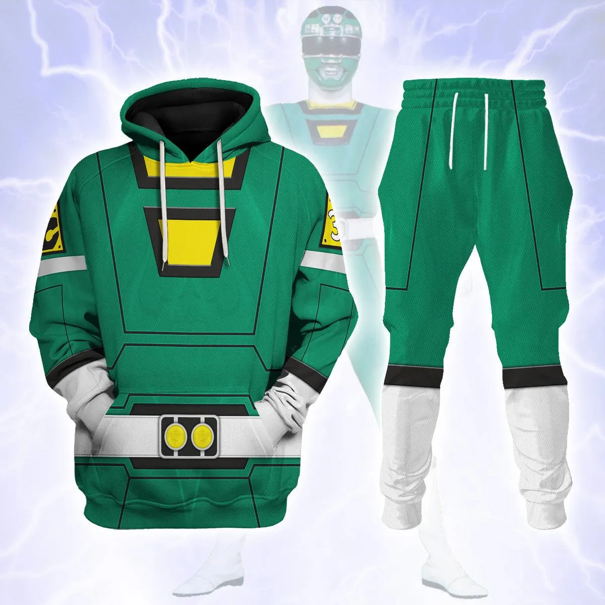 Gearhomie Green Power Rangers Turbo Hoodies Sweatshirt T-shirt Hawaiian Tracksuit