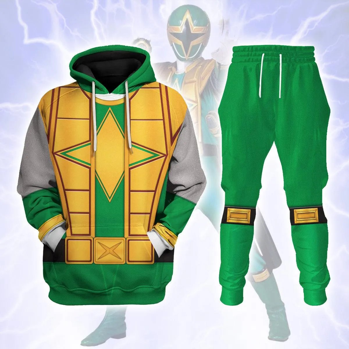 Gearhomie Power Rangers Ninja Storm Green Samurai Ranger Hoodies Sweatshirt T-shirt Hawaiian Tracksuit