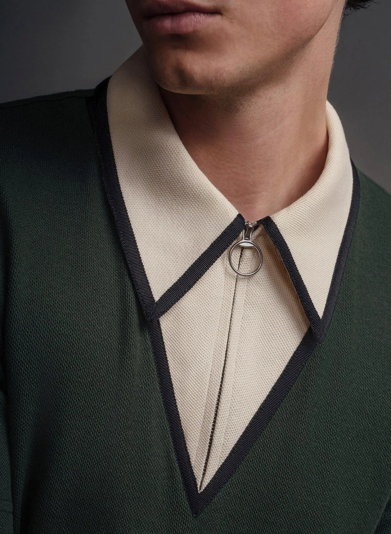 Green Carnaby Circle Zip Cotton Polo Shirt