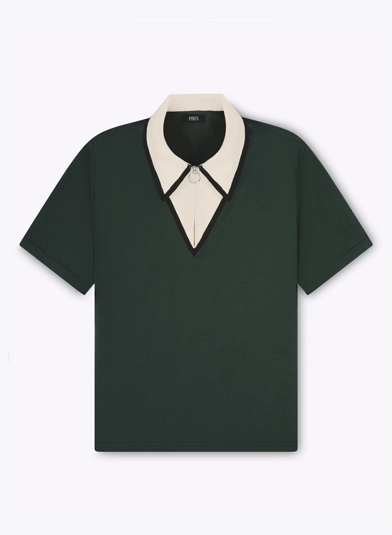 Green Carnaby Circle Zip Cotton Polo Shirt