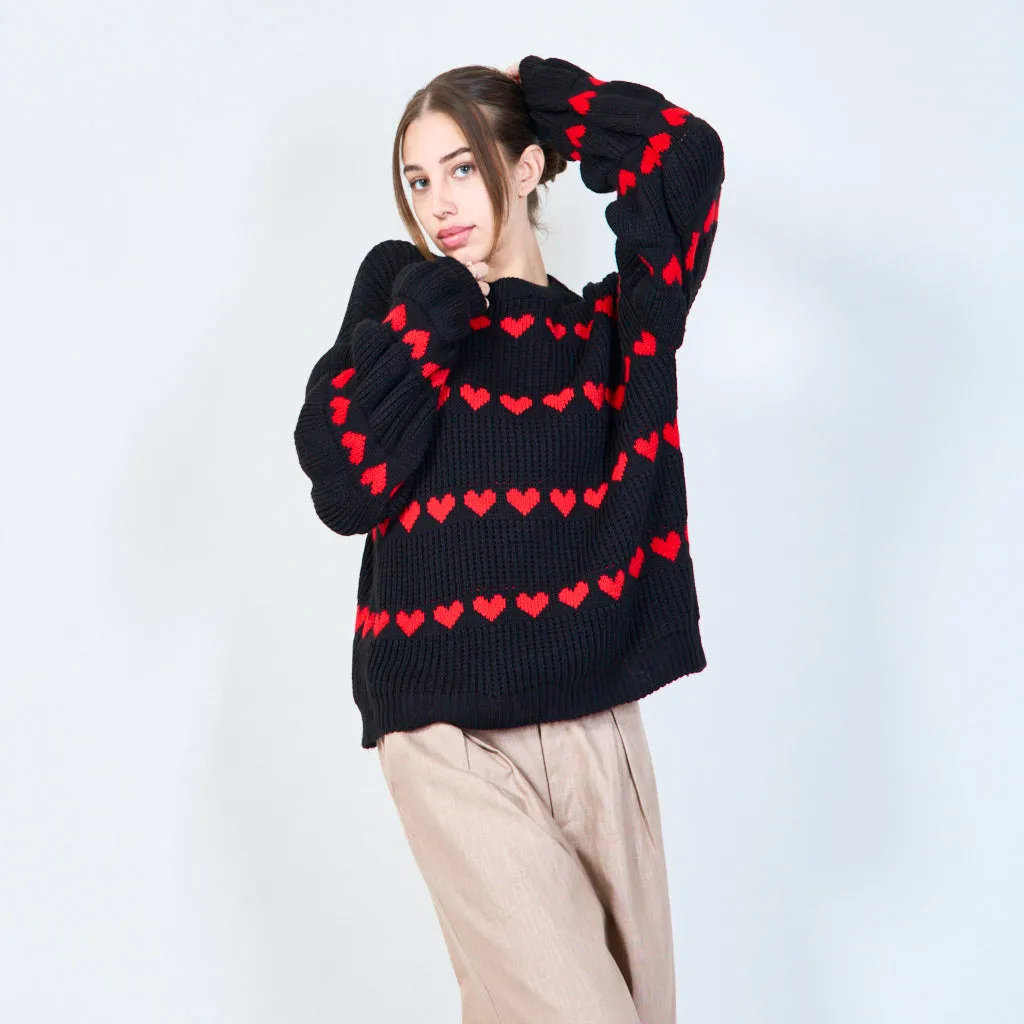 Heart pattern knit sweater wholesale