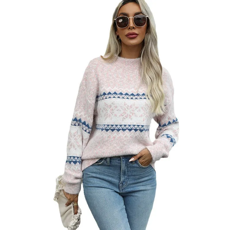 High Neck Snowflake Kintted Sweater Pullover