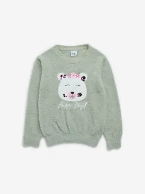 HOP Kids Sage Animal Printed Knitted Sweater