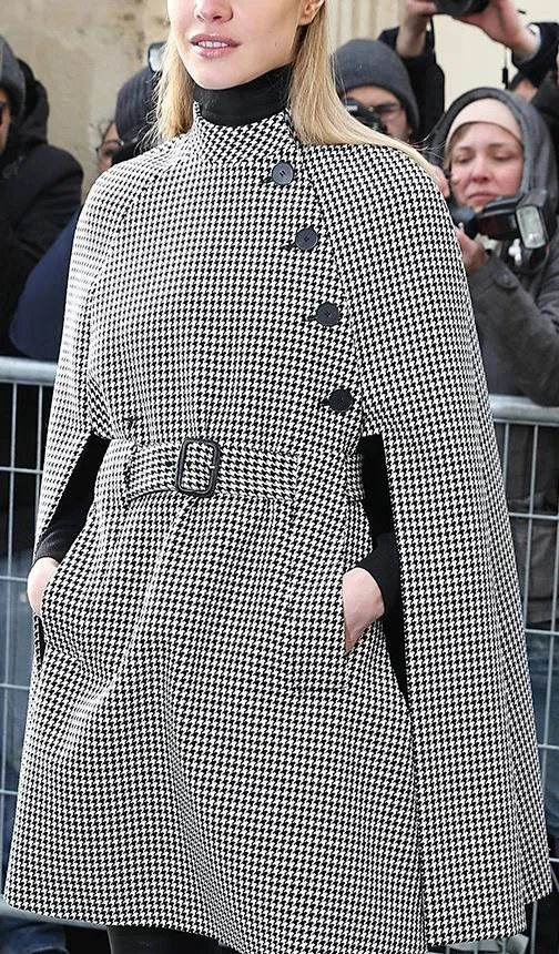 Houndstooth Wool-Blend Cape-Coat