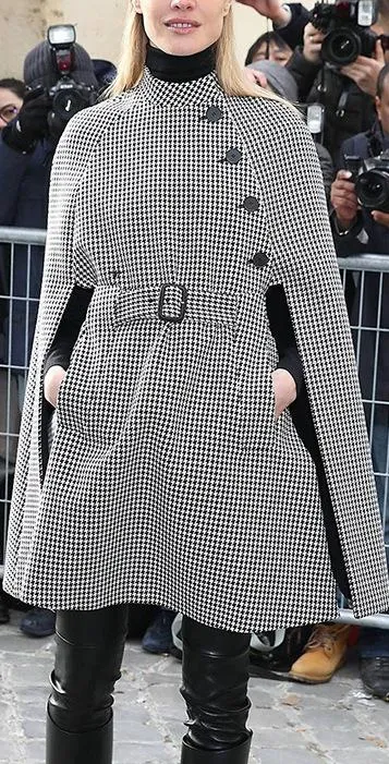 Houndstooth Wool-Blend Cape-Coat