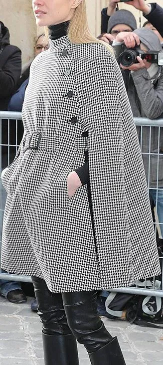 Houndstooth Wool-Blend Cape-Coat