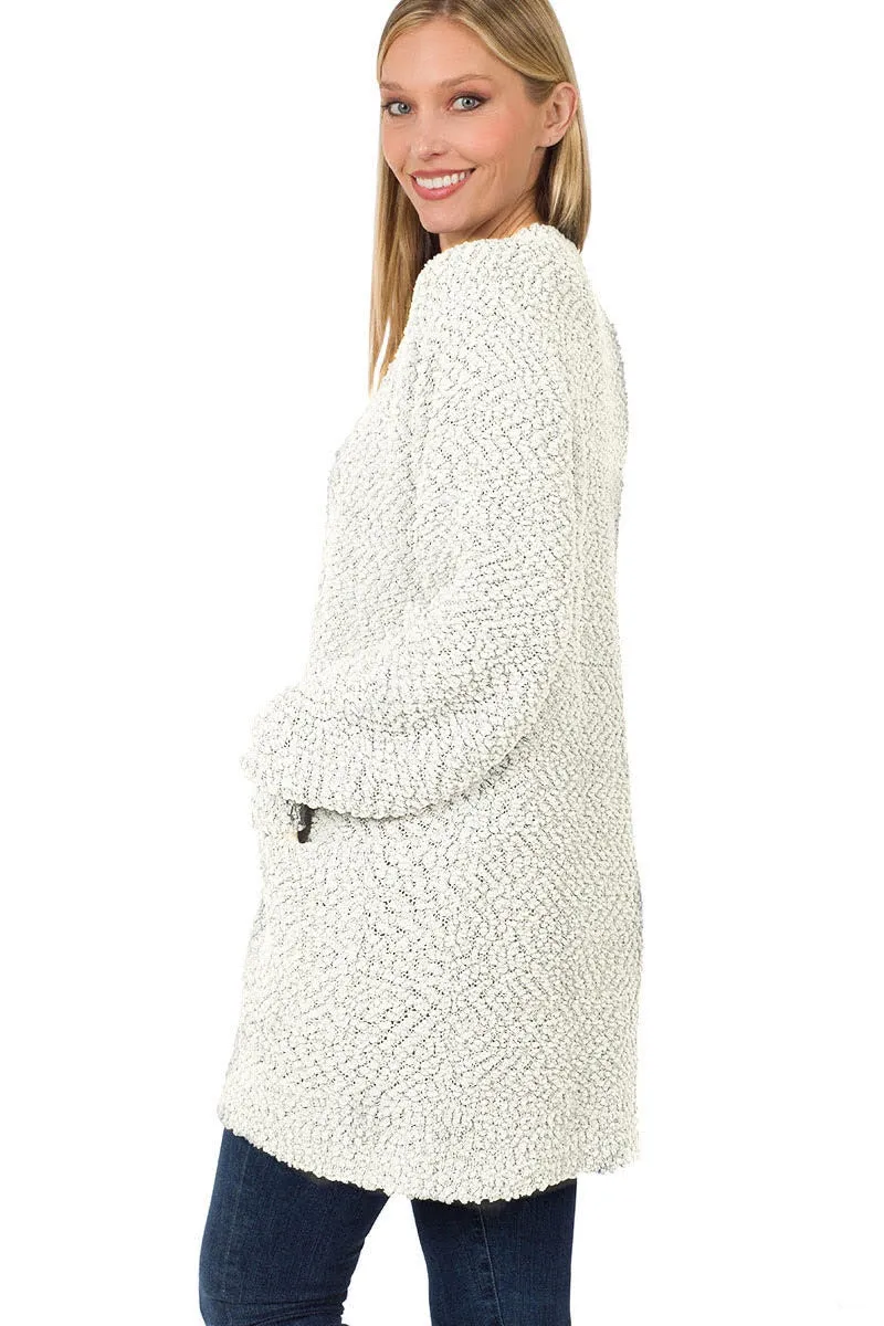 Ivory Popcorn Cardigan with Pockets