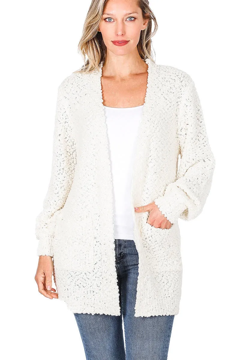 Ivory Popcorn Cardigan with Pockets