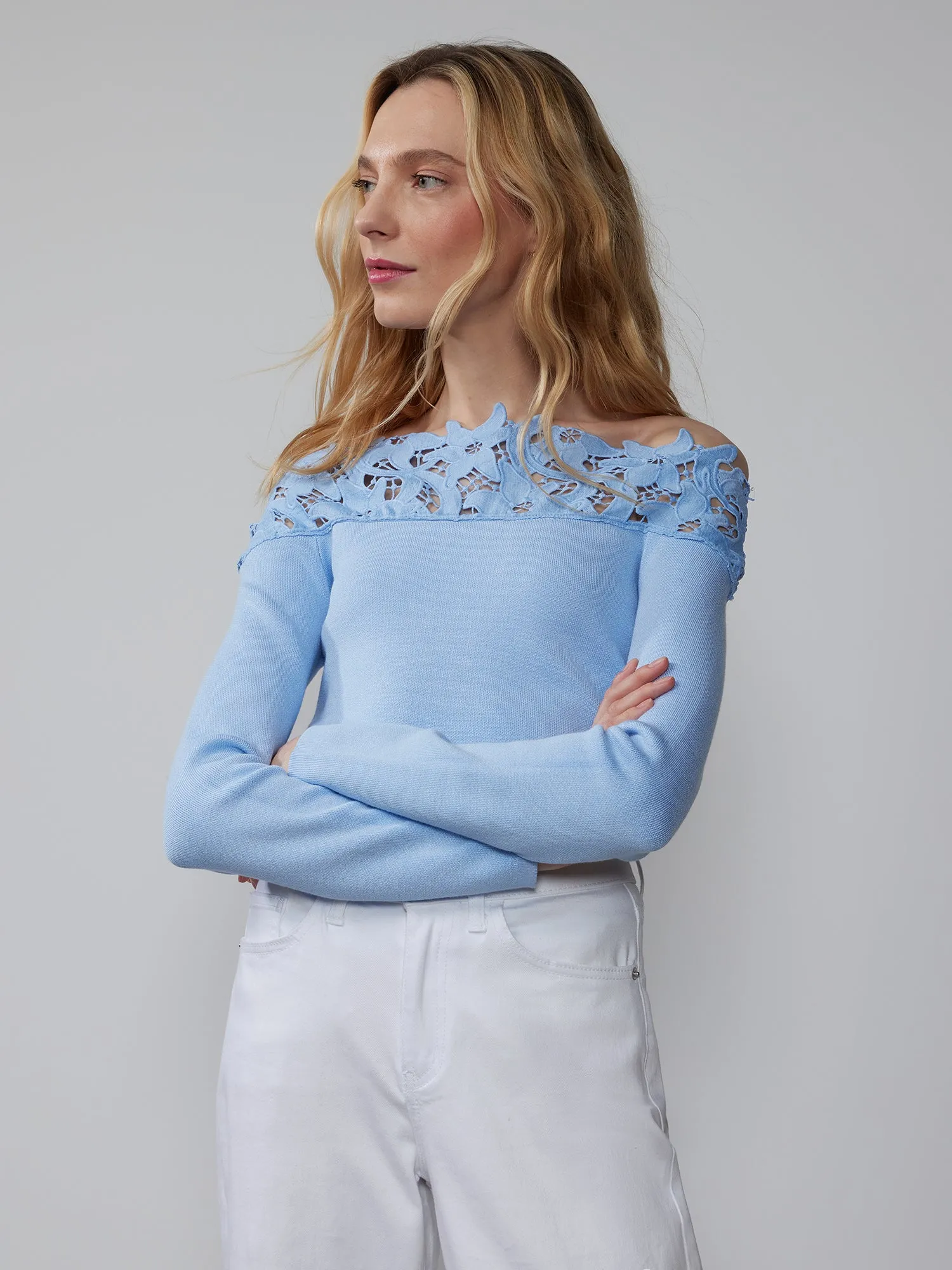 Lace Off Shoulder Pullover