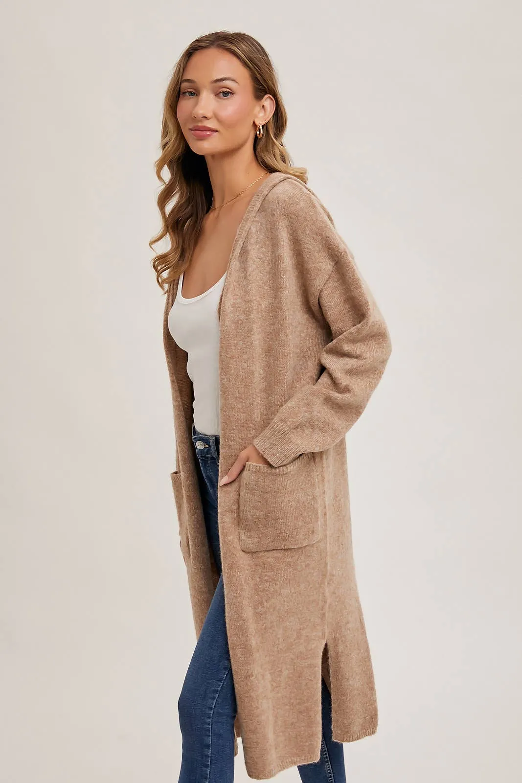 Longline Hoodie Open Front Cardigan