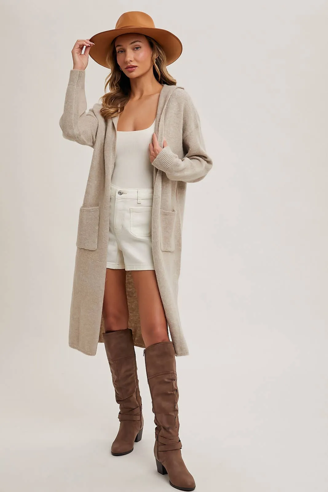 Longline Hoodie Open Front Cardigan