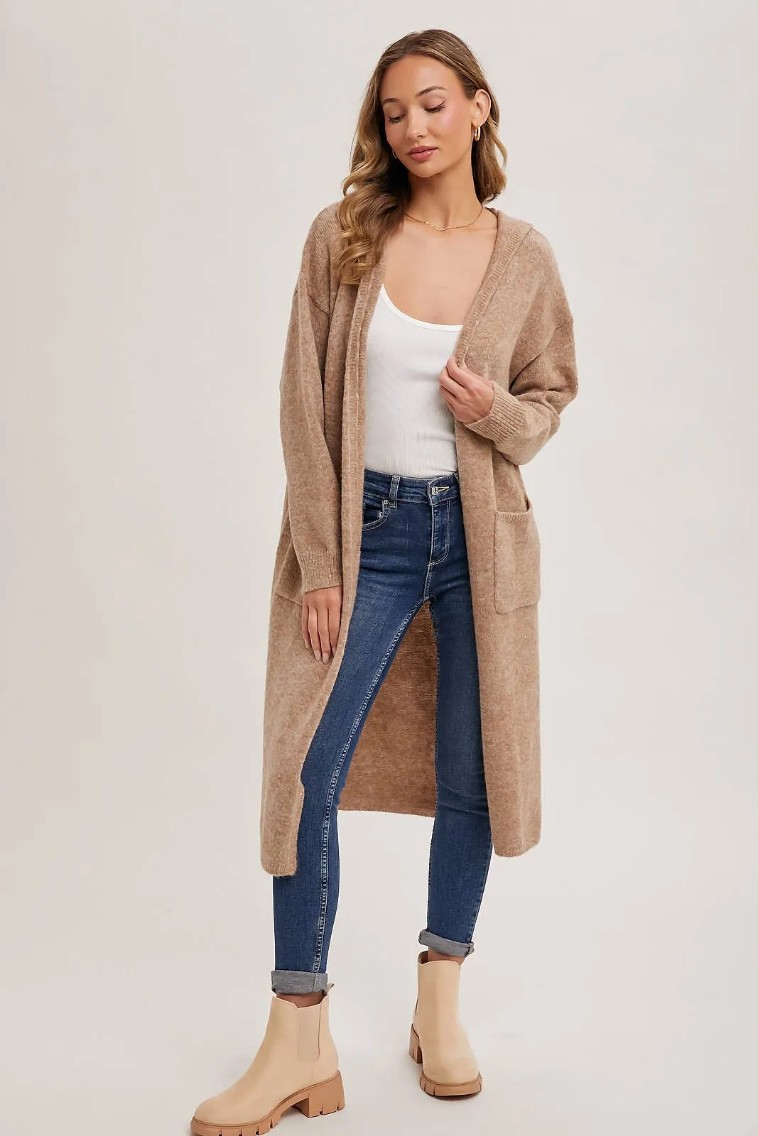 Longline Hoodie Open Front Cardigan