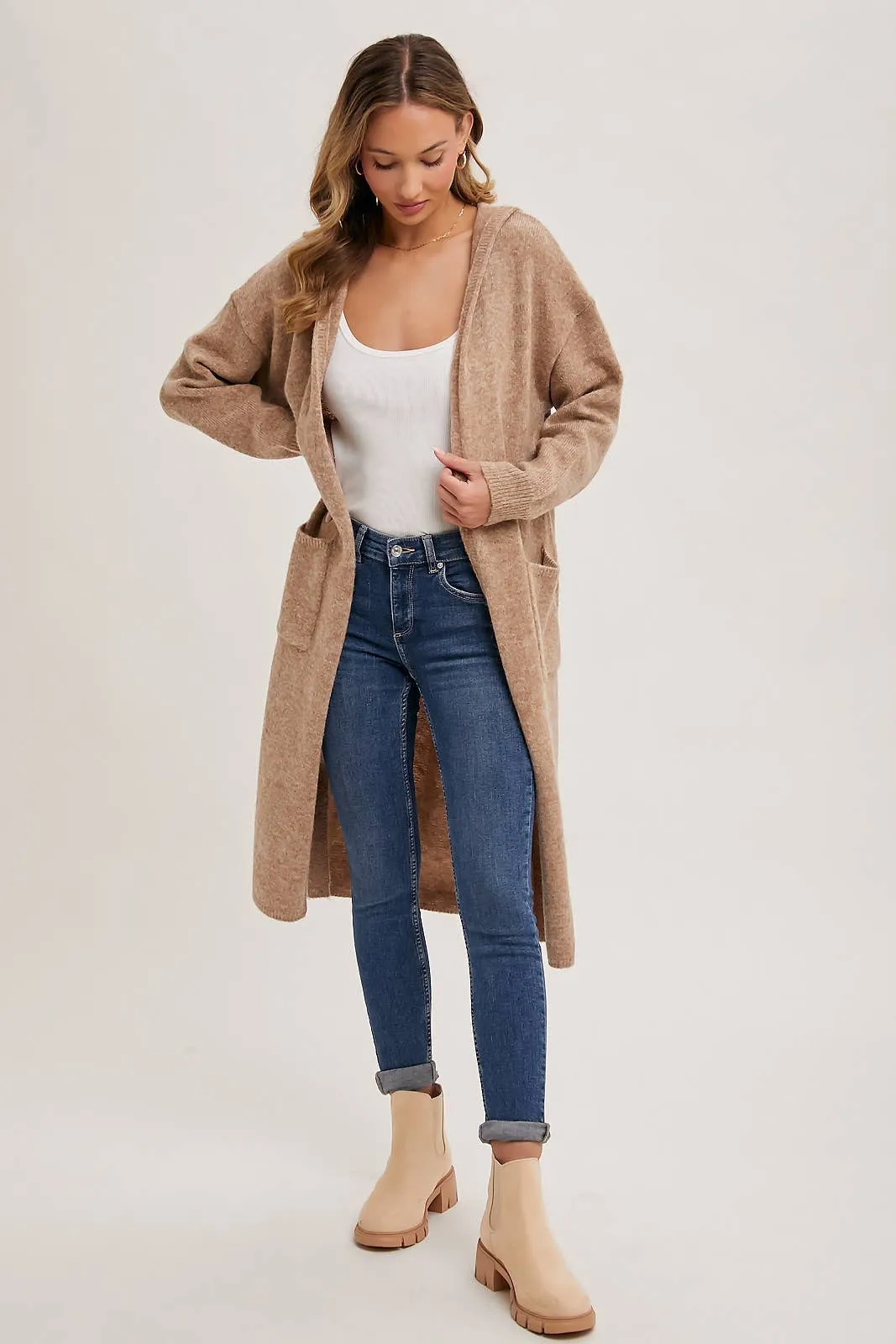 Longline Hoodie Open Front Cardigan